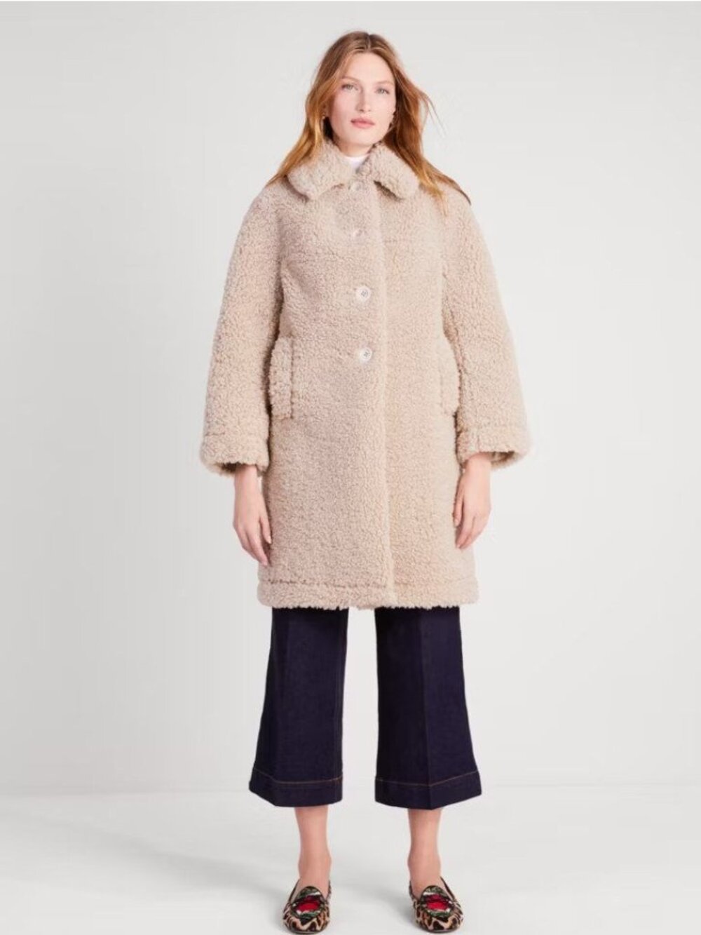 KATE SPADE Mainline Faux Shearling Coat Atlantic Sand Size Small NWT